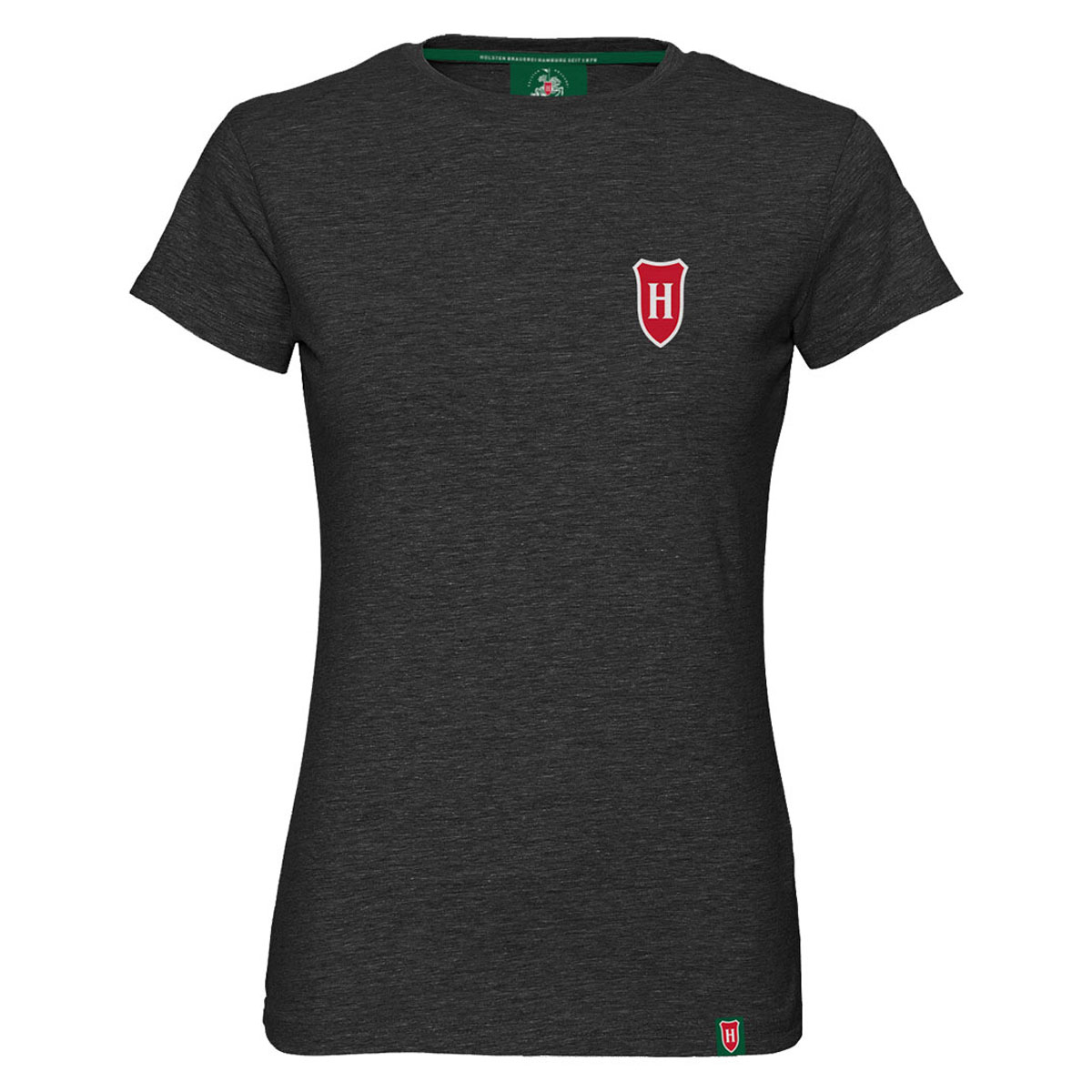 Damen-T-Shirt, anthrazit-meliert „Emblem“