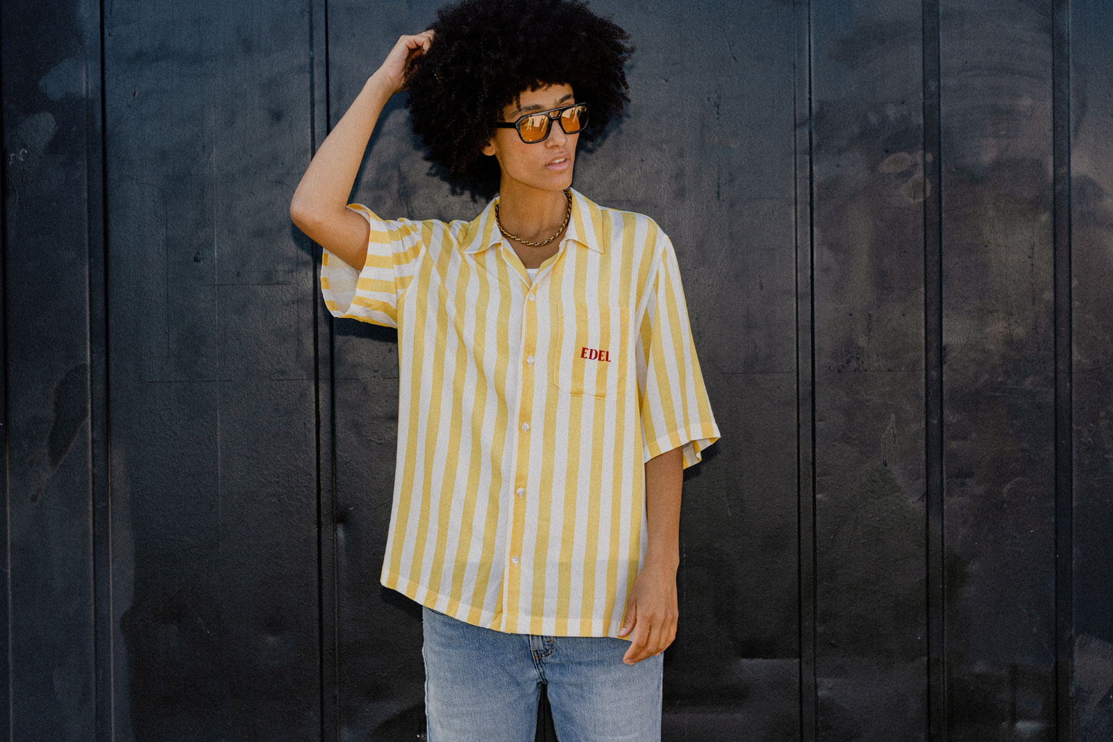 Edel Kurzarm-Hemd, Yellow Stripes