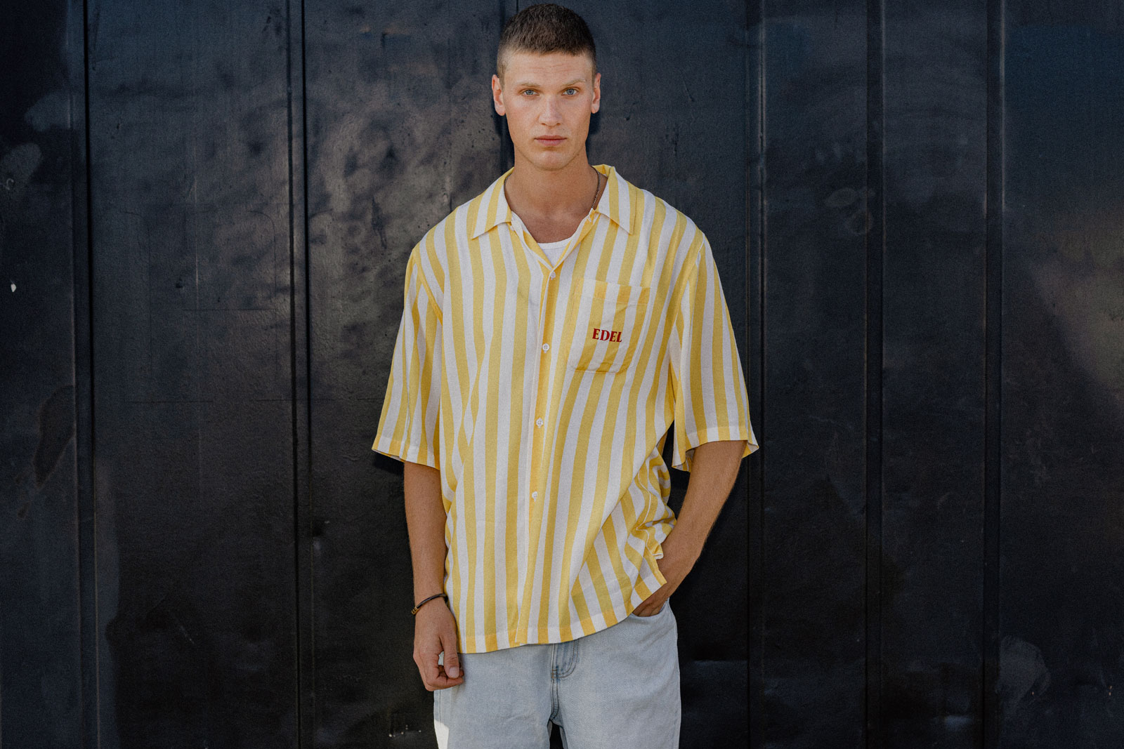 Edel Kurzarm-Hemd, Yellow Stripes